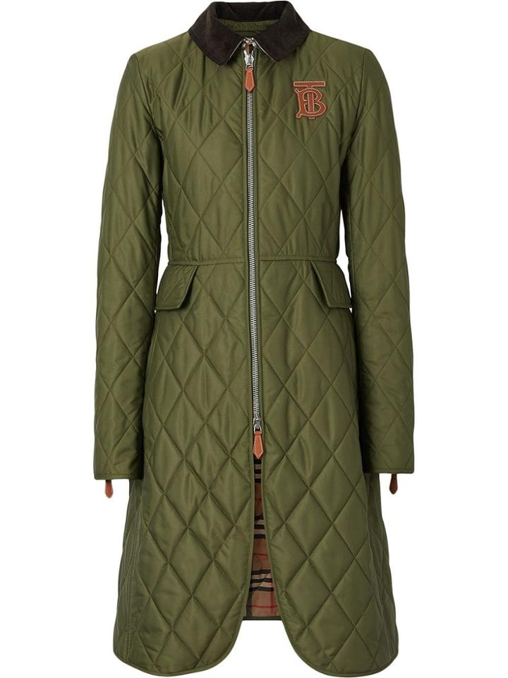 Burberry Monogram Motif Quilted Riding Coat - Green