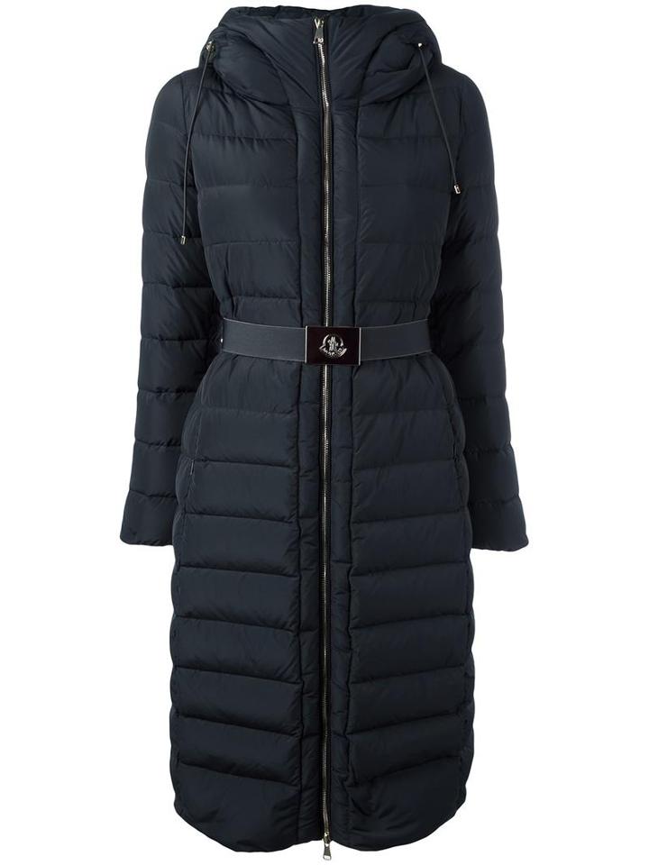 Moncler Belted Hooded Coat, Women's, Size: 1, Blue, Polyester/polyamide/feather Down