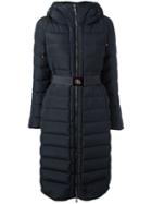Moncler Belted Hooded Coat, Women's, Size: 1, Blue, Polyester/polyamide/feather Down