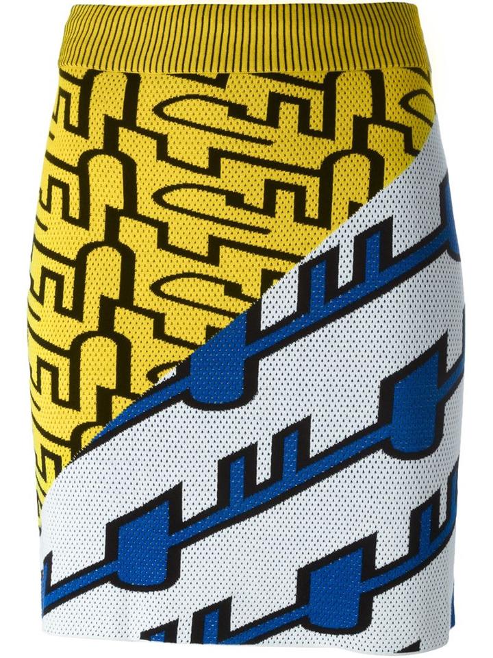 Kenzo Diagonal Stripes Skirt, Women's, Size: L, Blue, Silk/cotton