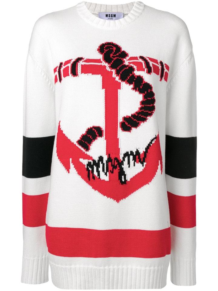 Msgm Oversized Anchor Jumper - White
