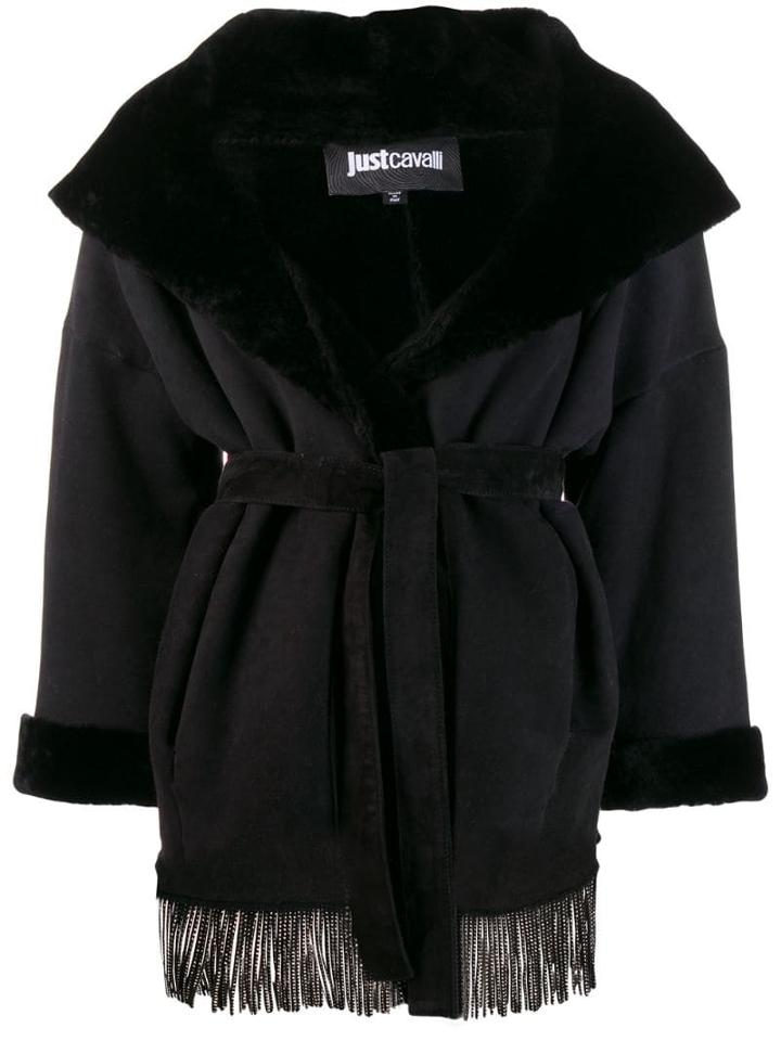 Just Cavalli Lamb Fur Trim Jacket - Black