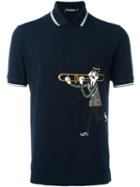 Dolce & Gabbana Trombonist Patch Polo Shirt, Men's, Size: 50, Blue, Cotton