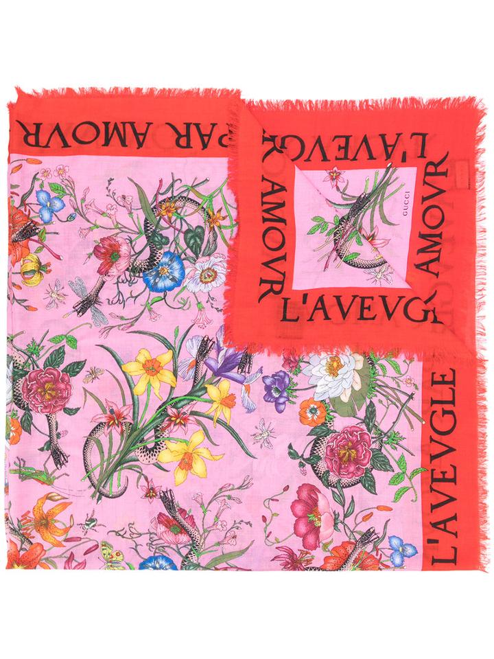 Gucci - Flora Snake Print Shawl - Women - Silk/wool - One Size, Pink/purple, Silk/wool