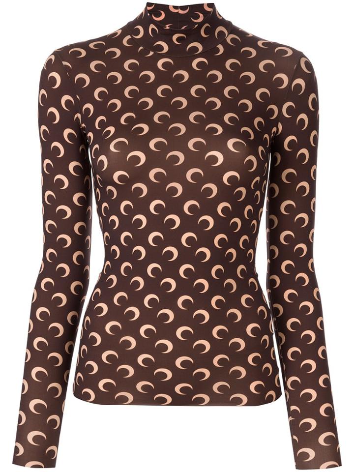 Marine Serre Moon-print Mock-neck Top - Brown