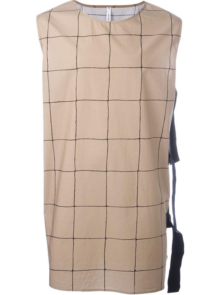 Damir Doma Grid Print Tie Side Tank Top, Men's, Size: Medium, Nude/neutrals, Cotton