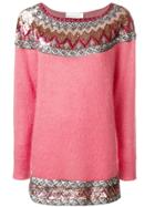 Alberta Ferretti Sequin Embellished Slash Neck Sweater - Pink & Purple