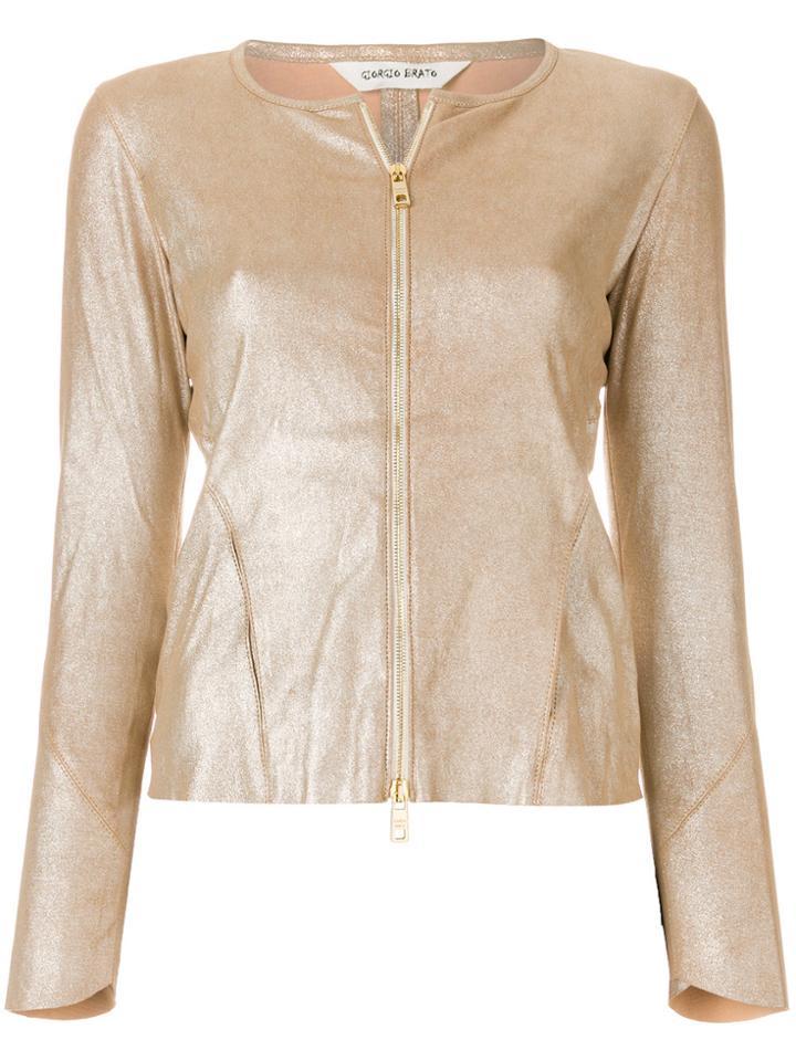 Giorgio Brato Collarless Zipped Metallic Jacket