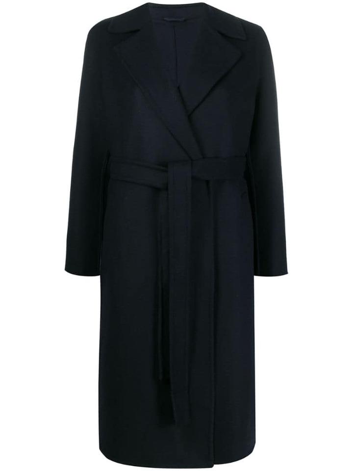 Closed Tie Waist Midi Coat - Blue