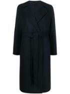 Closed Tie Waist Midi Coat - Blue