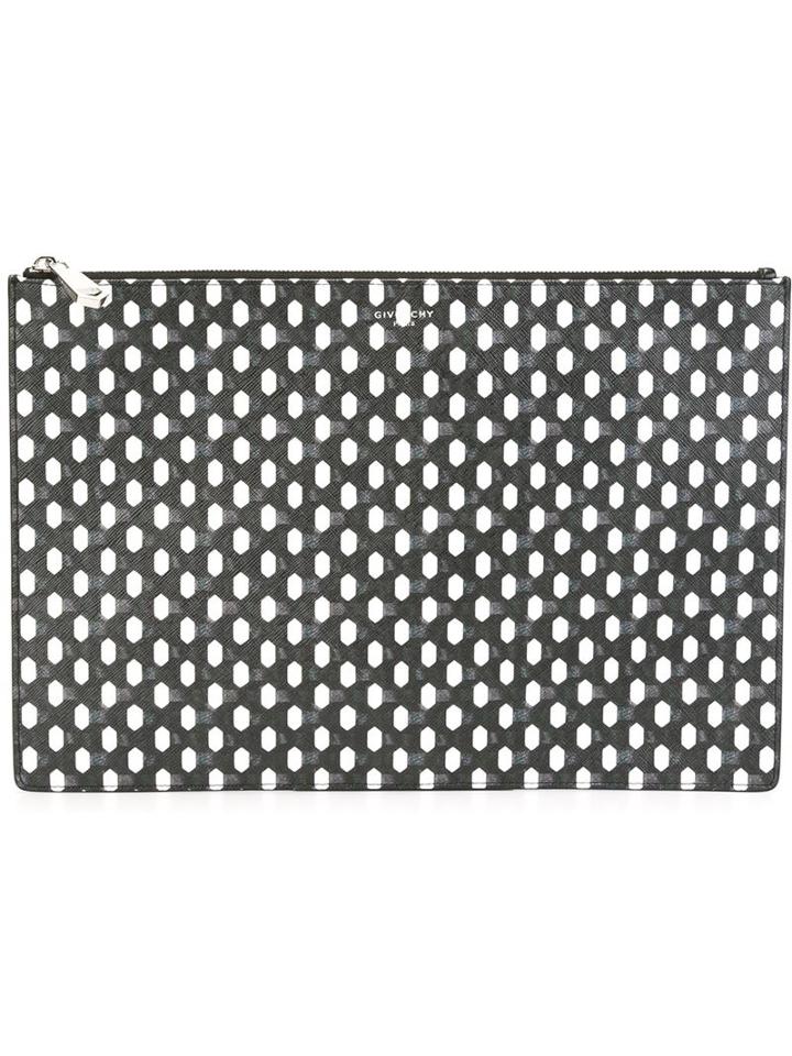 Givenchy Geometric Print Clutch, Adult Unisex, Black, Cotton/polyester/polyurethane