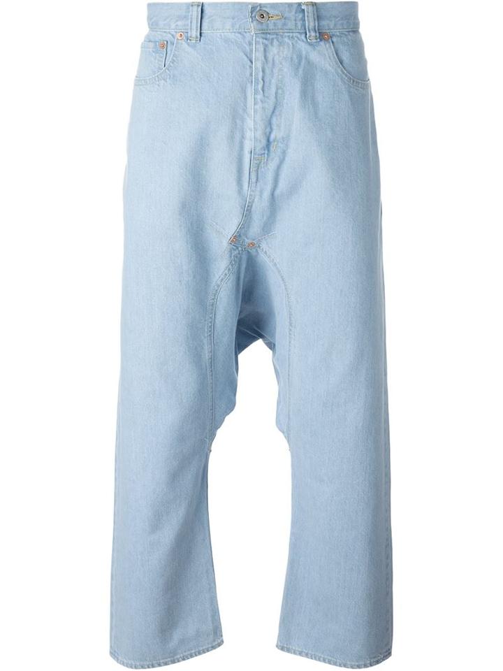 Ganryu Comme Des Garcons Drop-crotch Cropped Jeans, Men's, Size: M, Blue, Cotton