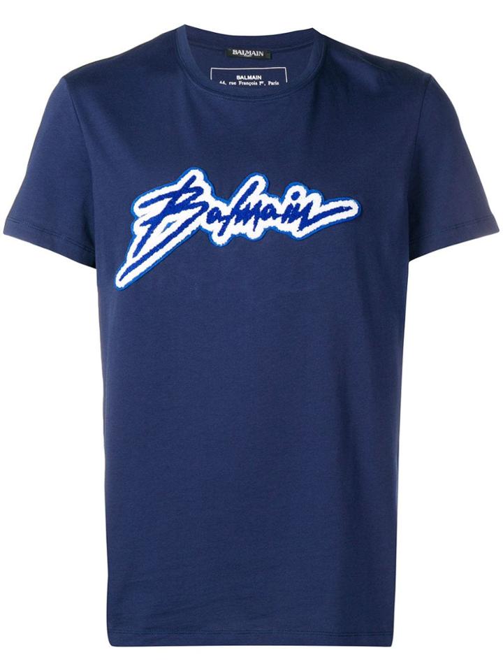 Balmain Embroidered Logo T-shirt - Blue