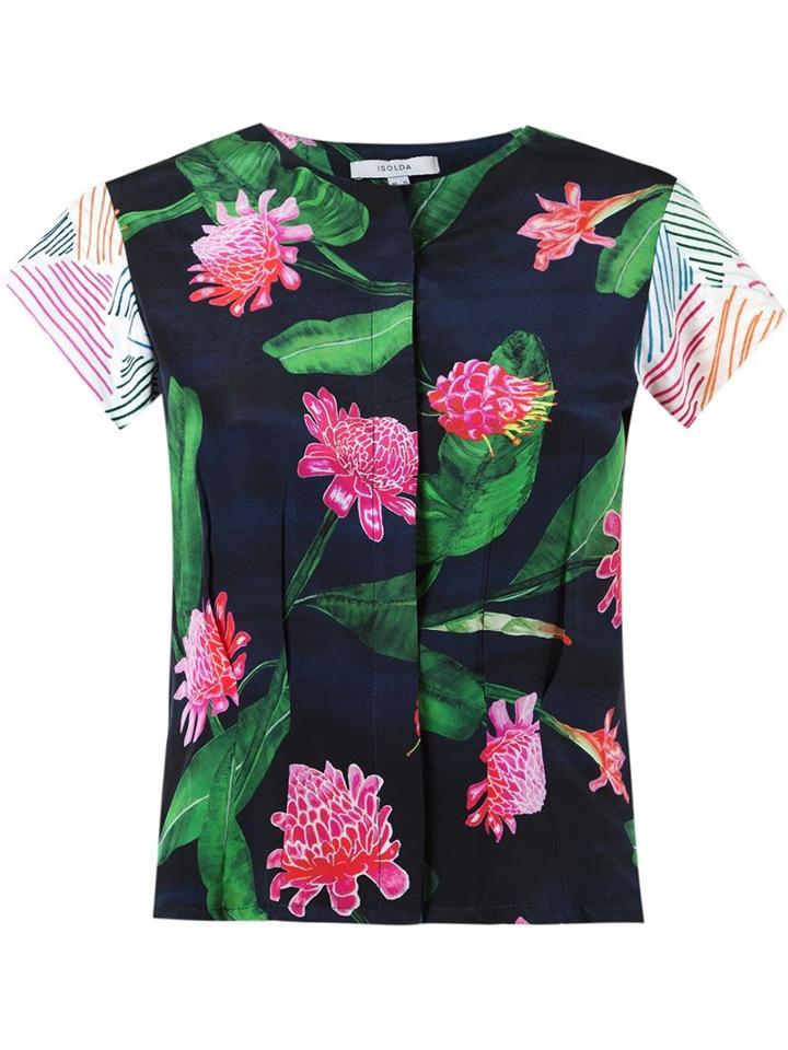 Isolda Short Sleeves Floral Blouse, Women's, Size: 36, Blue, Silk