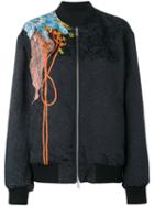 Dries Van Noten Vismes Floral Print Bomber Jacket, Women's, Size: Medium, Black, Cotton/viscose