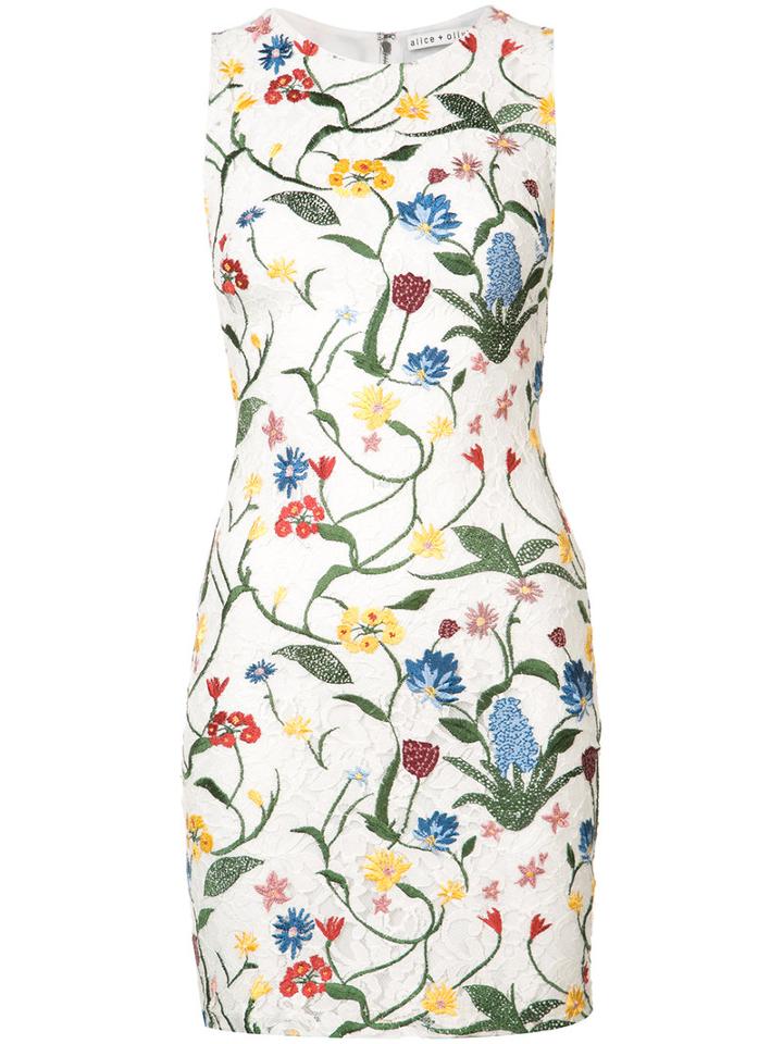 Alice+olivia Embroidered Flowers Lace Dress, Women's, Size: 6, White, Cotton/nylon/polyester/viscose