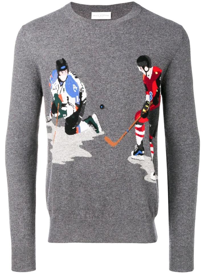 Ballantyne Cashmere Hockey Intarsia Sweater - Grey