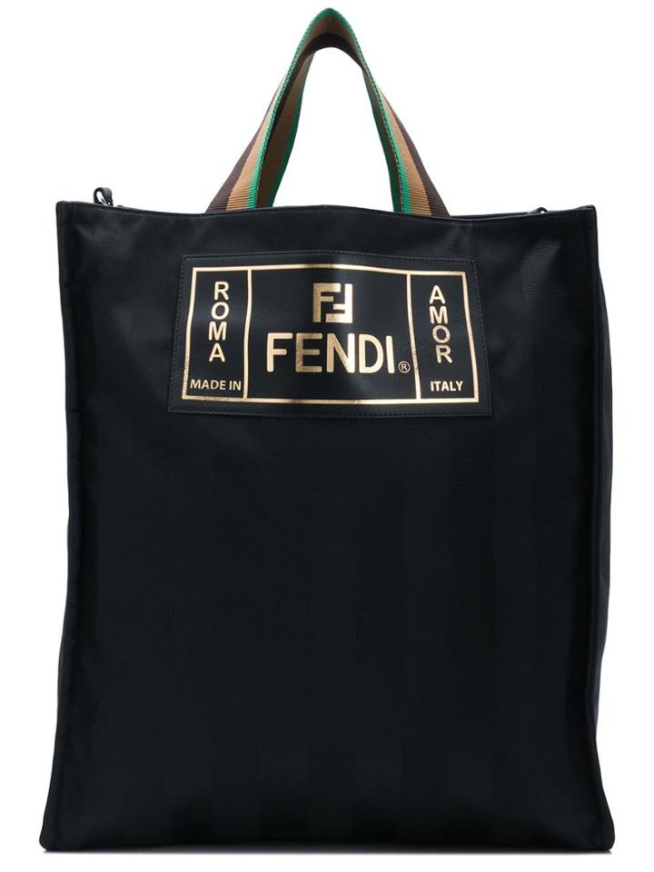 Fendi Striped Shopper Tote - Black