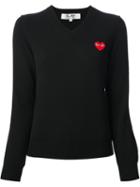 Comme Des Garçons Play Embroidered Heart V-neck Jumper, Women's, Size: Medium, Black, Wool