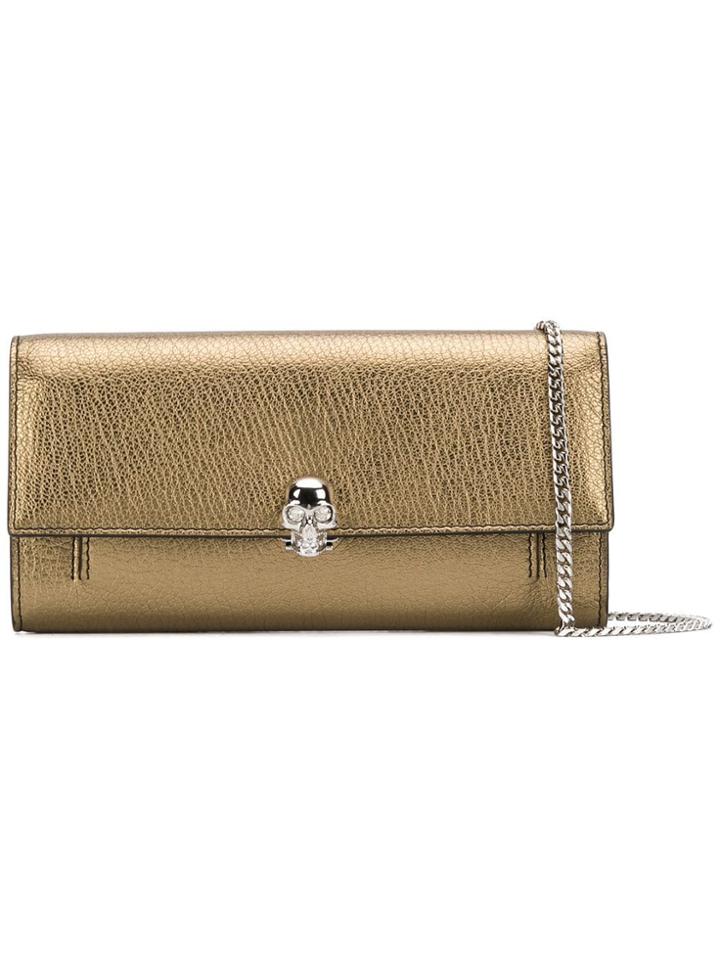 Alexander Mcqueen Skull Wallet On Chain - Gold
