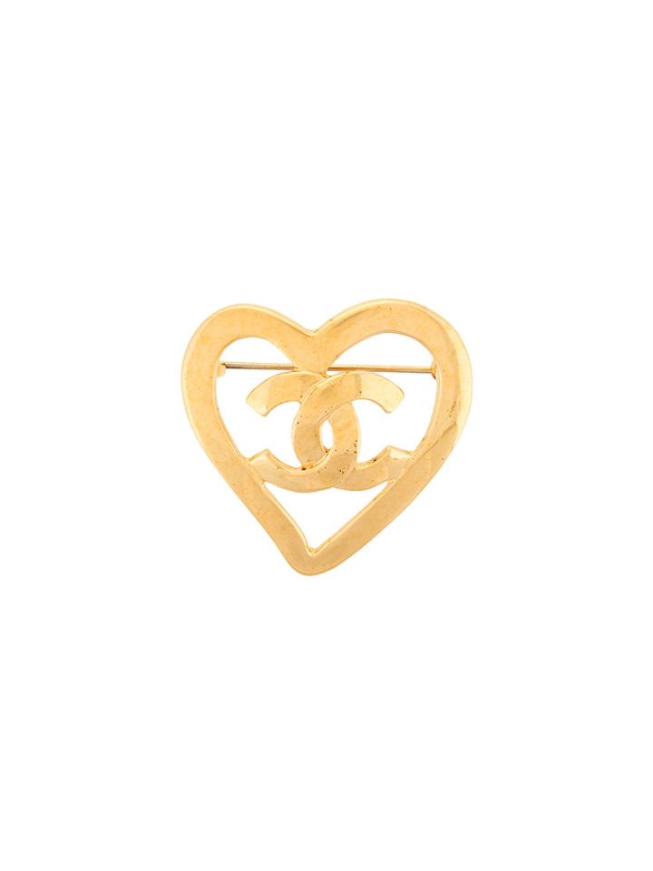 Chanel Vintage Heart Cutout Brooch - Metallic