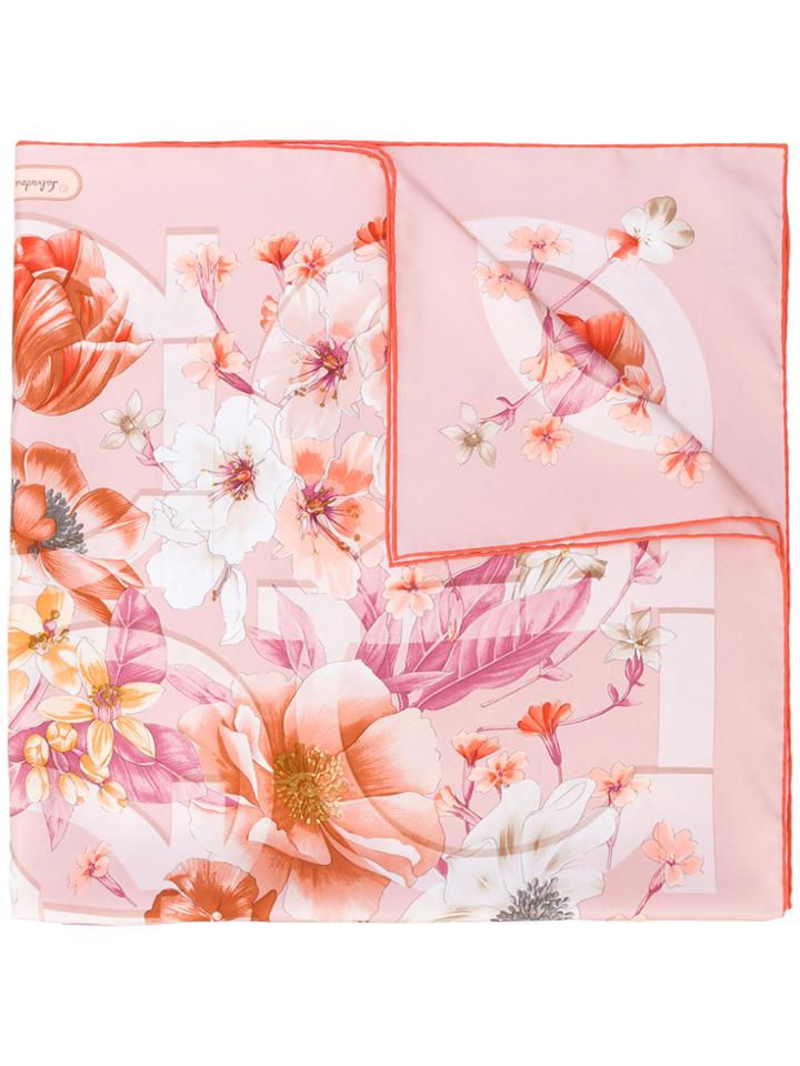 Salvatore Ferragamo Gancio Floral Print Scarf - Pink & Purple