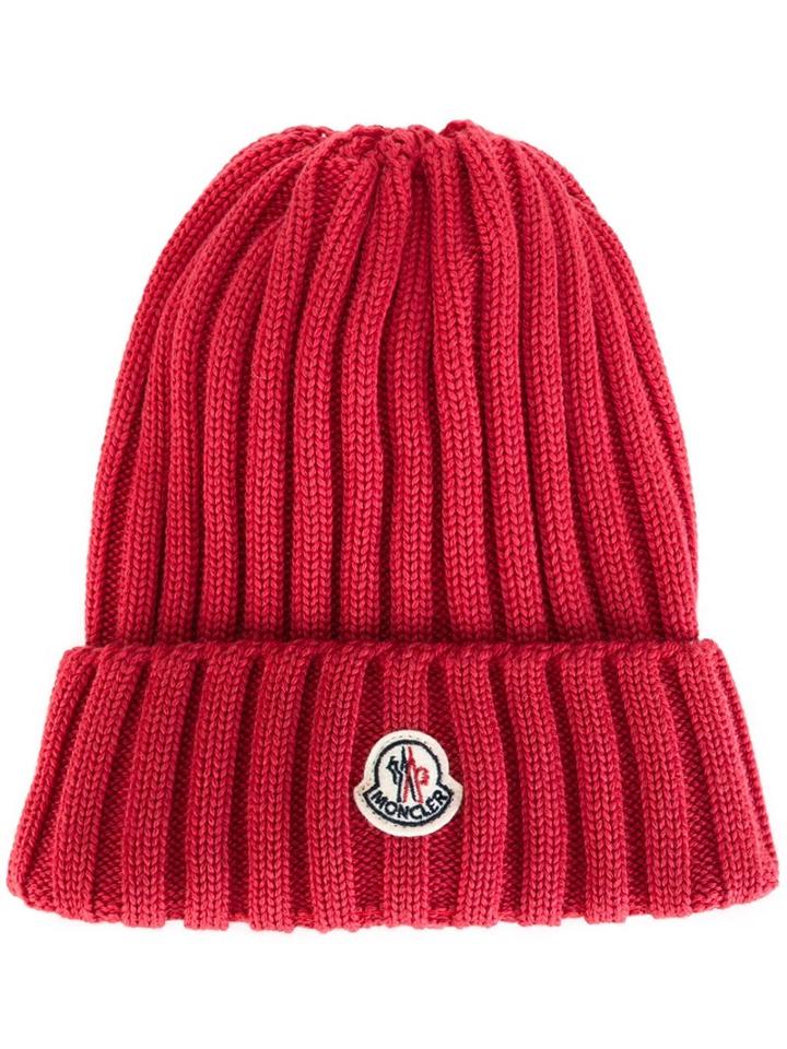 Moncler Ribbed Beanie Hat, Women's, Pink/purple, Virgin Wool