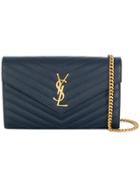 Saint Laurent Foldover Logo Clutch Bag - Blue