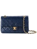Chanel Vintage Quilted Cc Logo Double Flap Chain Shoulder Bag, Women's, Blue