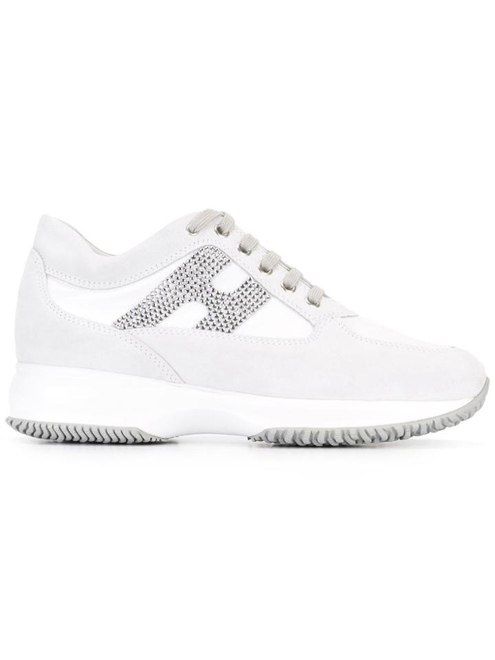 Hogan Studded Logo Lace Up Trainers - White