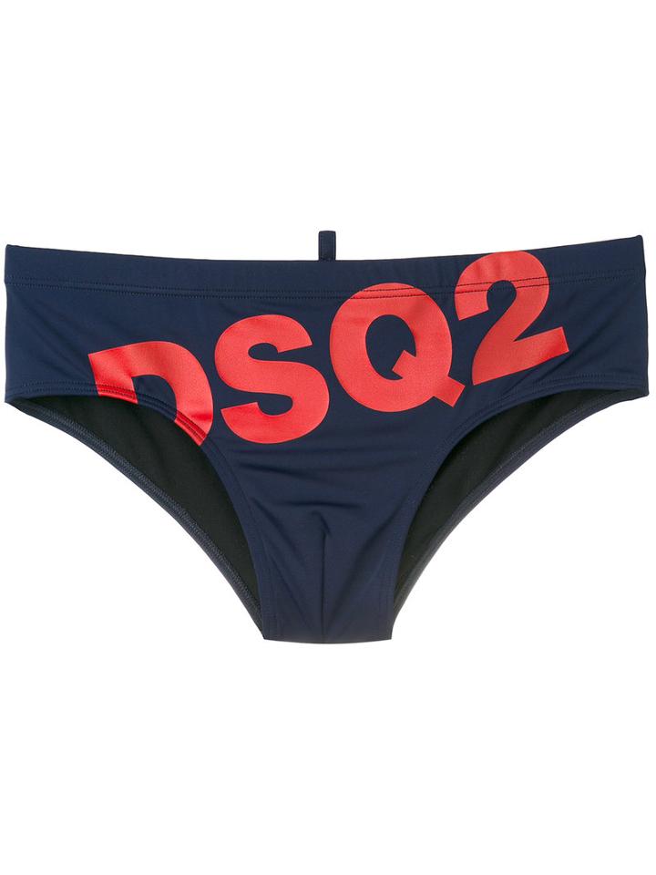 Dsquared2 Slanted Logo Swim Briefs, Men's, Size: 46, Blue, Polyamide/spandex/elastane