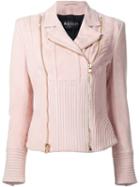 Balmain Ribbed Accent Biker Jacket, Women's, Size: 36, Pink/purple, Cotton/lamb Skin/viscose