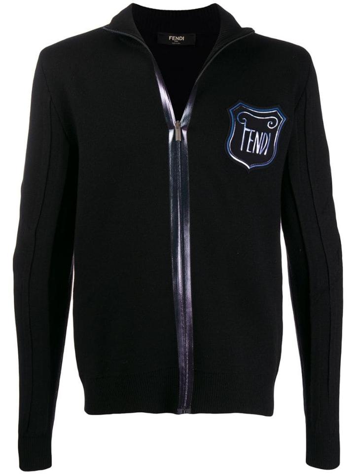 Fendi Logo Emblem Zipped Jumper - Black