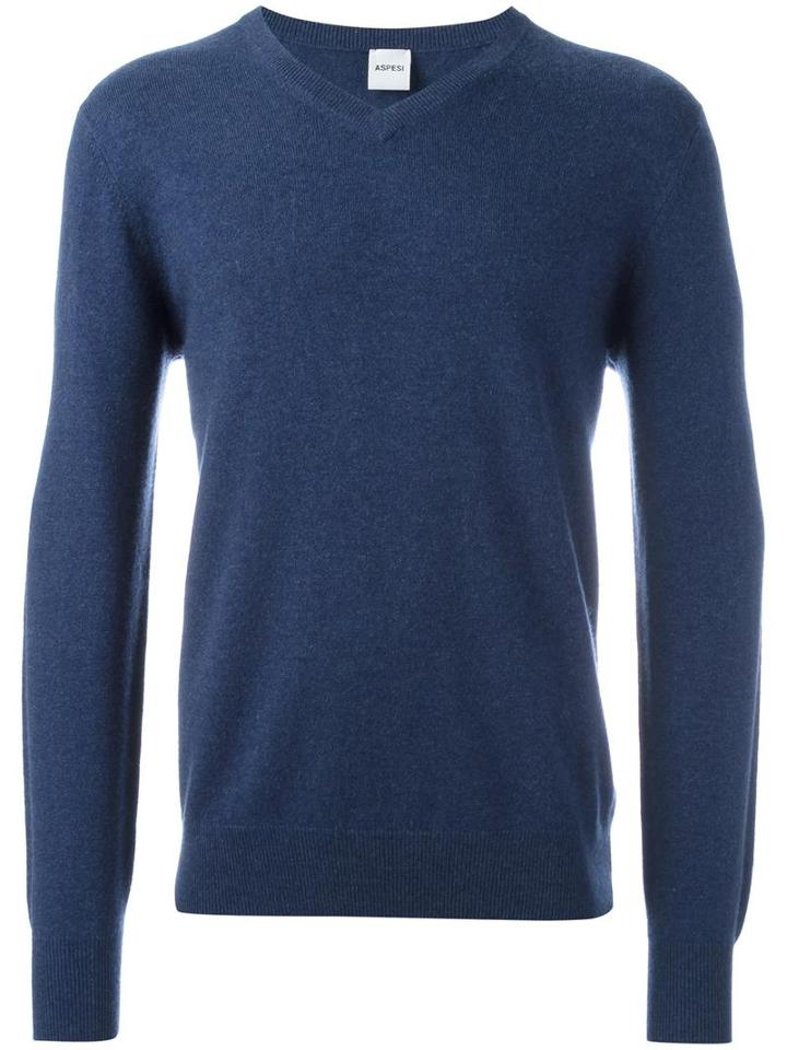 Aspesi V-neck Jumper, Size: 50, Blue, Cashmere