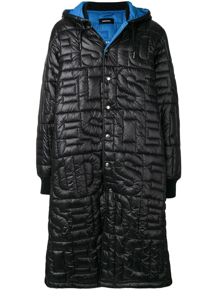 Diesel Hooded Quilted Coat - Black
