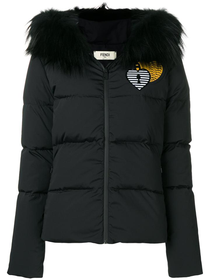 Fendi Heart Embroidered Padded Jacket - Black