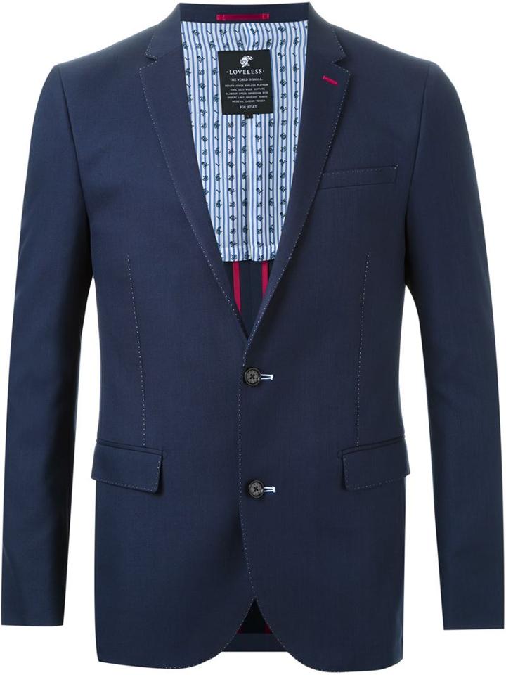 Loveless Notched Lapel Blazer, Men's, Size: Small, Blue, Polyester