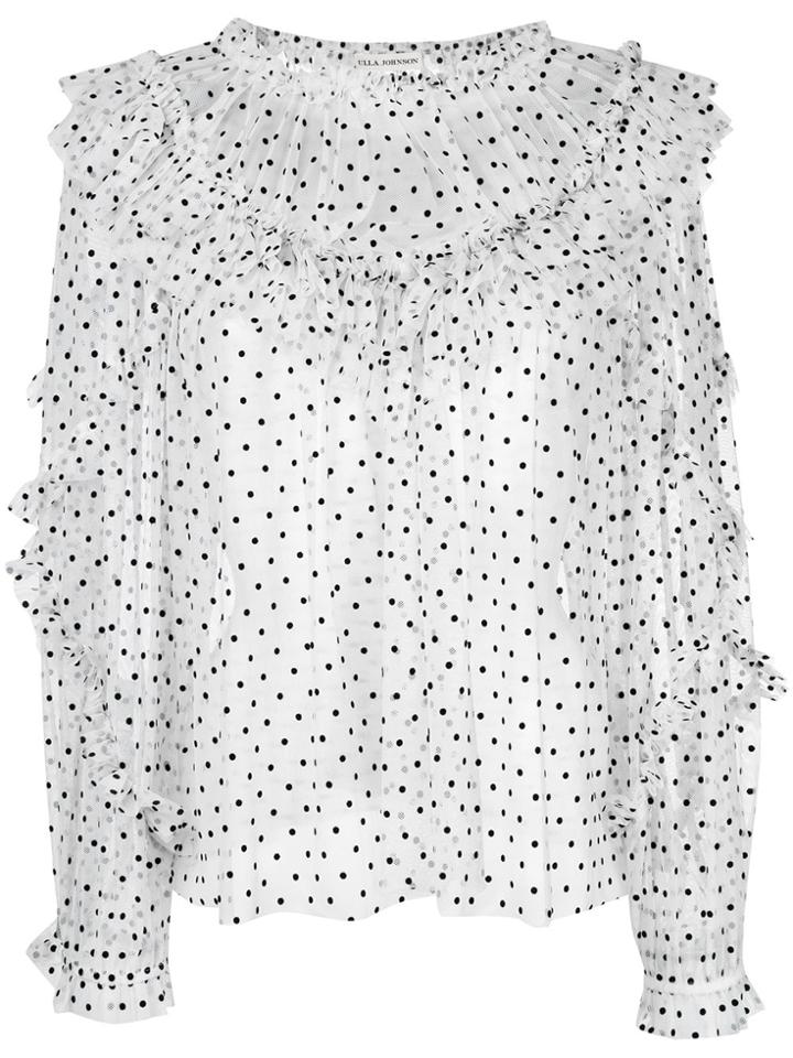 Ulla Johnson Frilled Sheer Polka Dot Top - White