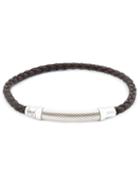 Tateossian Clasp Braided Bracelet, Men's, Brown, Calf Leather/rhodium Plated Sterling Silver