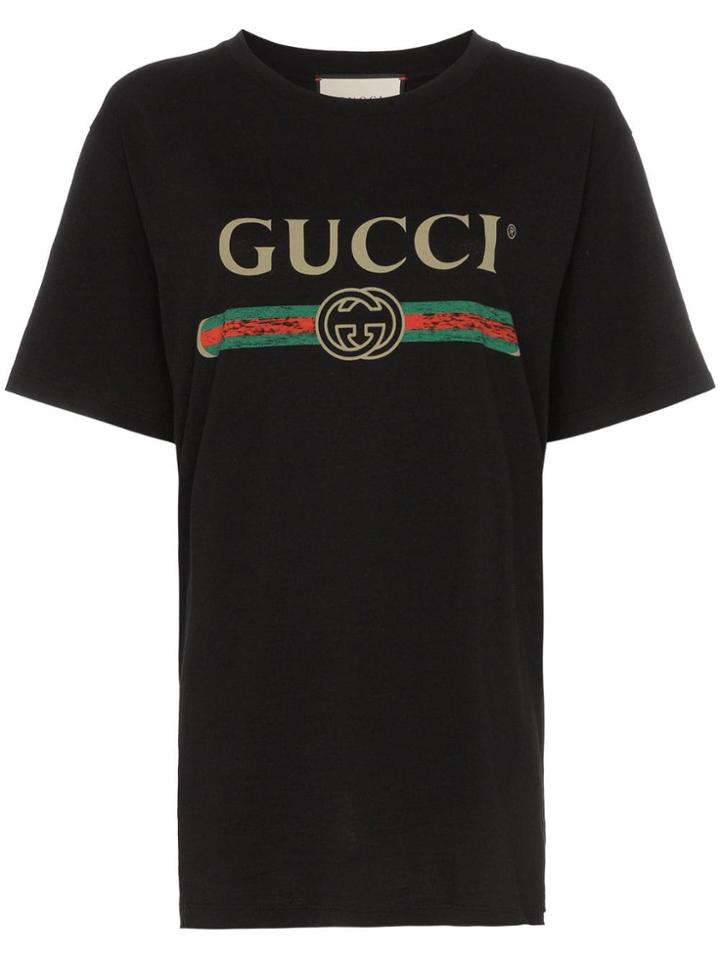 Gucci Logo Print Cotton Short-sleeve T-shirt - Black