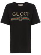Gucci Logo Print Cotton Short-sleeve T-shirt - Black