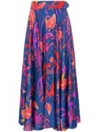 Borgo De Nor Leaf-print Belted Silk Skirt - Blue