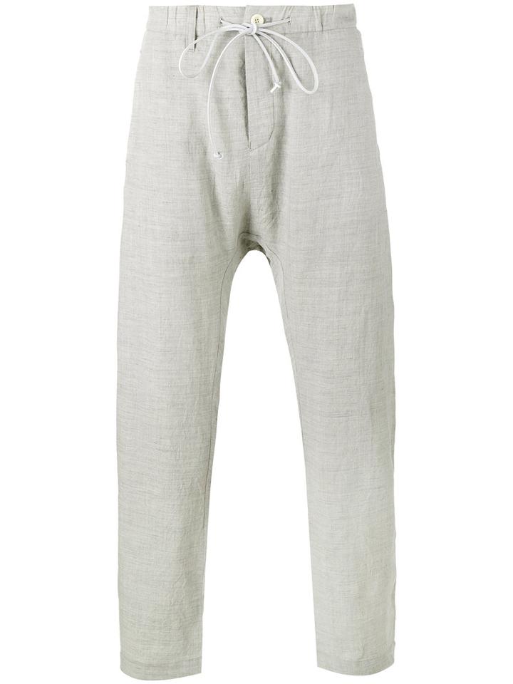 Kazuyuki Kumagai - Creased Drop Crotch Trousers - Men - Cotton/linen/flax/cupro/wool - 4, Grey, Cotton/linen/flax/cupro/wool