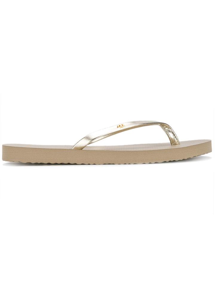 Tory Burch Logo Flip Flops - Gold