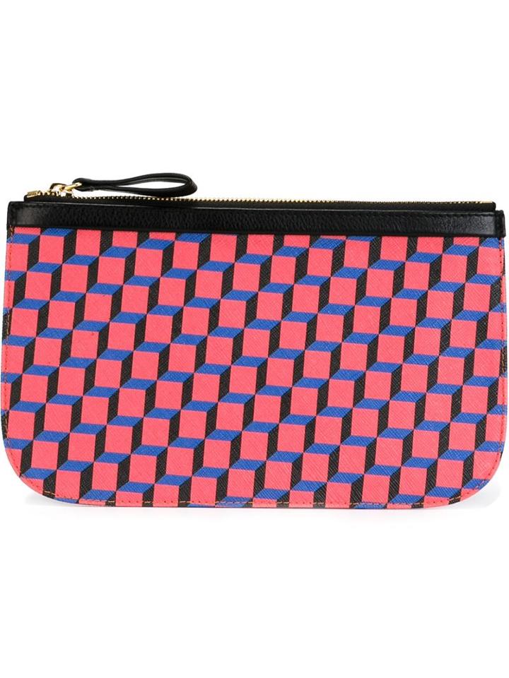 Pierre Hardy Medium Cube Print Pouch, Red, Calf Leather/polyurethane