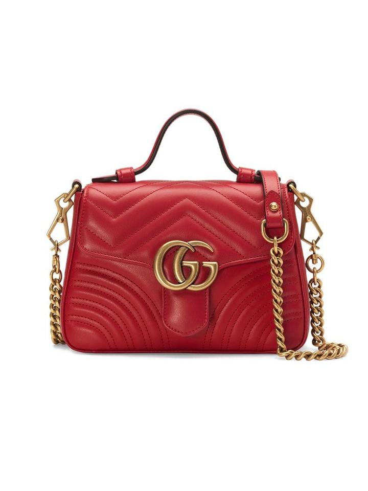 Gucci Red Gg Marmont Mini Top Handle Bag