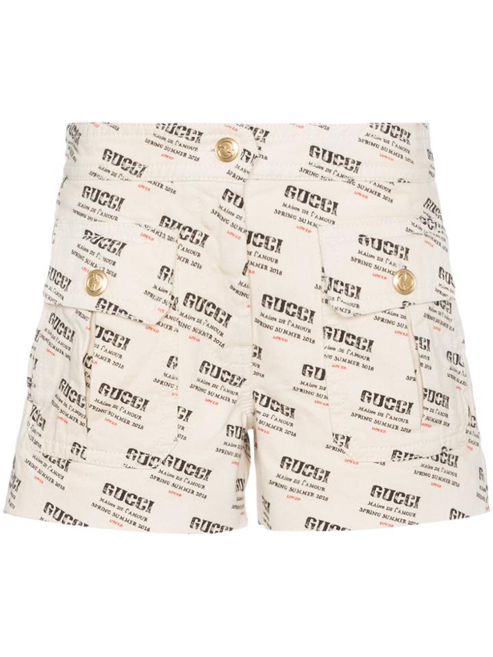 Gucci Invite Stamp Print Shorts - White
