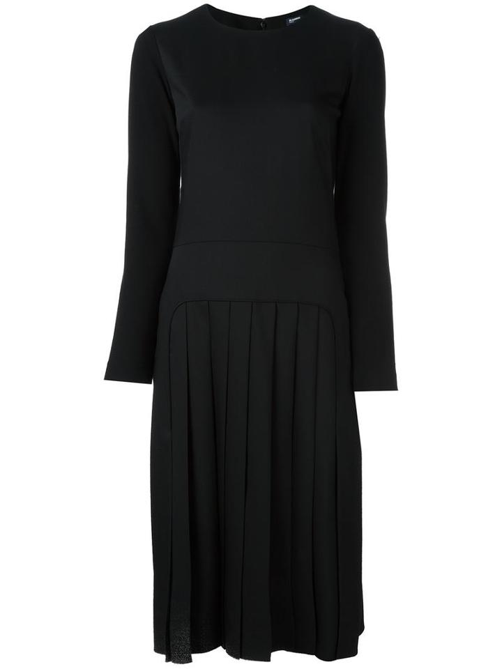 Jil Sander Navy Pleated Longsleeved Dress, Women's, Size: 42, Black, Polyester/spandex/elastane/acetate/wool