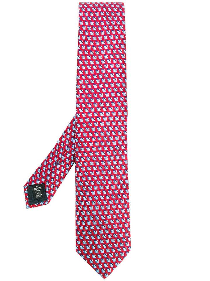 Ermenegildo Zegna Ship Motif Silk Tie - Red