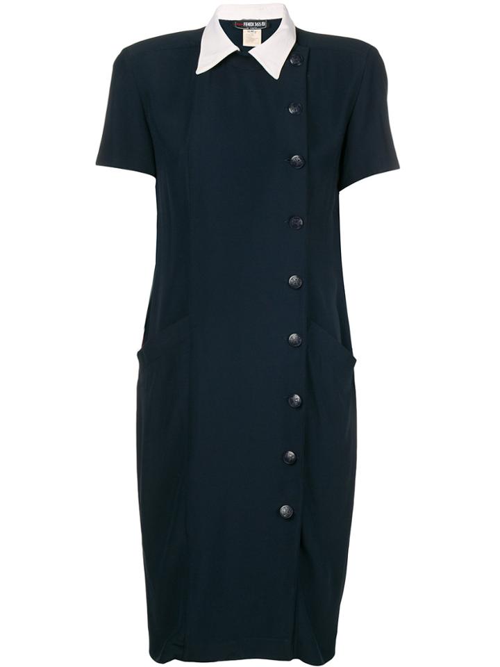 Fendi Vintage Contrast Collar Buttoned Dress - Blue